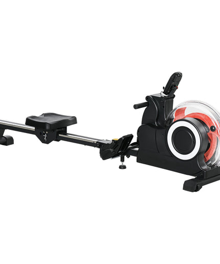 Water Rowing Machine, Foldable Rower with Wheels and LCD Monitor, Black