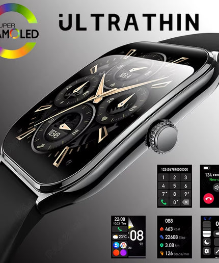 Ultra Thin 1.96" AMOLED Smartwatch for Men & Women – BT Call & Always-On Display