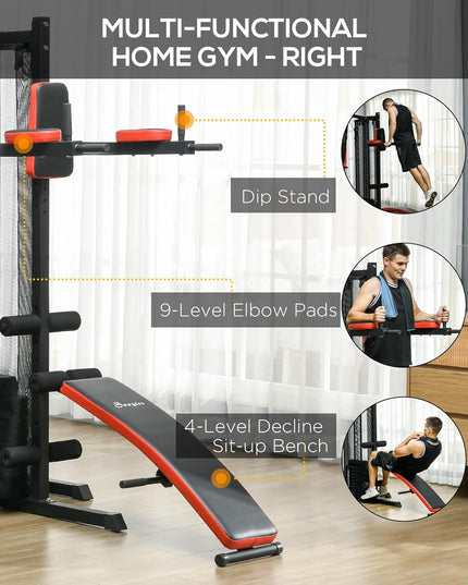 SPORTNOW All-in-One Multi Gym Workout Station – 65kg Weight Stack Home Gym with Sit-Up Bench, Push-Up & Dip Station for Full-Body Strength Training
