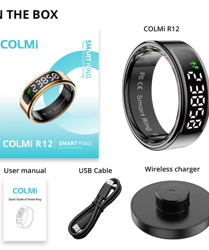 COLMI R12 Smart Ring 2025 – Touch Display Health Tracking Ring with Wireless Charging, 5ATM Waterproof for Men & Women