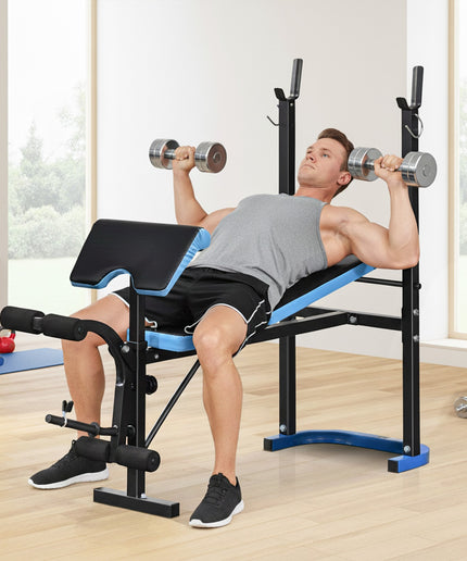 Adjustable Weight Bench Press Station with Barbell Rack, Steel Frame, 200kg Capacity