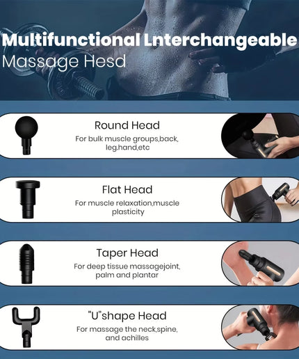 Portable Fascial Massage Gun Electric Percussion Pistol Massager Body Relaxation with LED Touch Screen 4Replaceable Massage Head