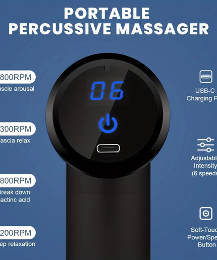 Portable Fascial Massage Gun Electric Percussion Pistol Massager Body Relaxation with LED Touch Screen 4Replaceable Massage Head