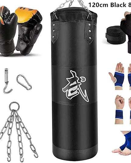 100/120Cm Unfilled Heavy Punching Bag Professional Boxing Sandbag with Hanging Accessorie for MMA Muay Thai Kickboxing Taekwondo