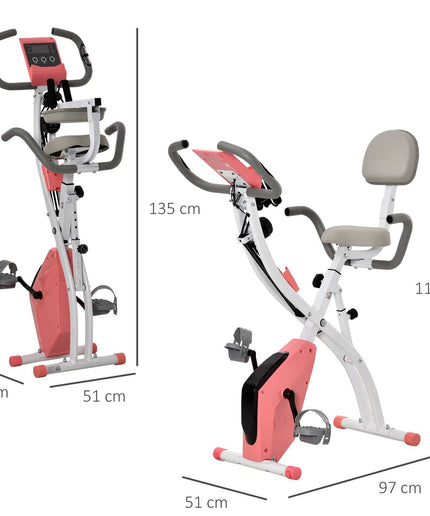 HOMCOM 2-In-1 Folding Exercise Bike with 8-Level Magnetic Resistance Pink