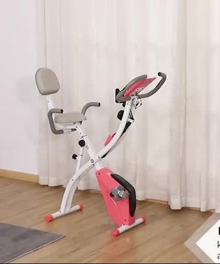 HOMCOM 2-In-1 Folding Exercise Bike with 8-Level Magnetic Resistance Pink