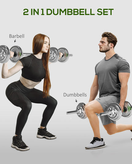 20Kg Adjustable Weights Dumbbells Set, 2-In-1 Dumbbells and Barbell