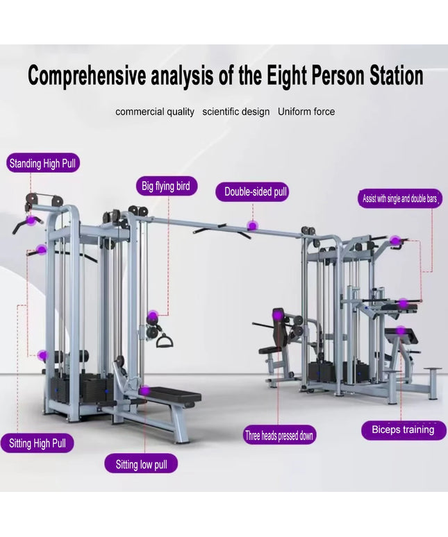 Eight Person Station Commercial Home Fitness Training Equipment Multi Functional Eight Person Station Gym Training Equipment