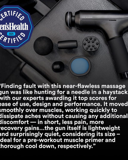 Homedics Pro Power Physiotherapy Massage Gun – Deep Tissue Percussion Massager with Heated Head, 6 Attachments, Cordless & Rechargeable