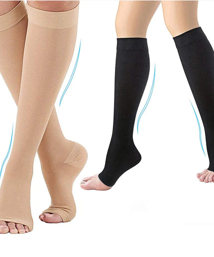 Unisex Toeless Zipper Compression Socks – 5–10 mmHg Light Leg Support, S–XXL, 1 Pair