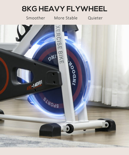 8Kg Flywheel Exercise Bike Adjustable Fitness Cycle Trainer, White