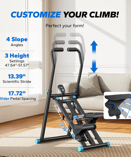 MERACH Stair Stepper New Version Vertical Compact Folding Exercise Climber with Extended Step Range Adjustable Handlebar&Pedals