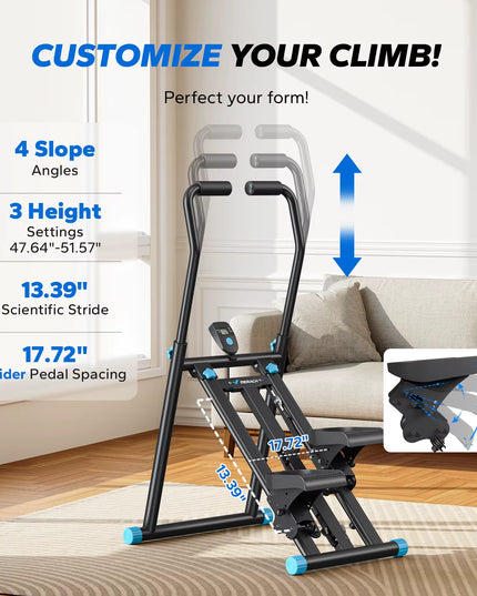 MERACH Stair Stepper New Version Vertical Compact Folding Exercise Climber with Extended Step Range Adjustable Handlebar&Pedals