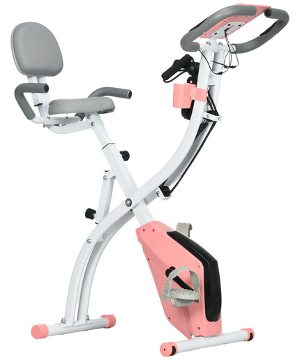 HOMCOM 2-In-1 Folding Exercise Bike with 8-Level Magnetic Resistance Pink