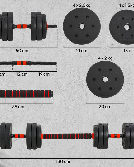 HOMCOM 25Kg Adjustable 2 in 1 Barbell Dumbbells Weight Set for Body Fitness