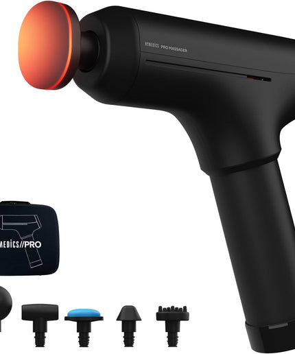 Homedics Pro Power Physiotherapy Massage Gun – Deep Tissue Percussion Massager with Heated Head, 6 Attachments, Cordless & Rechargeable