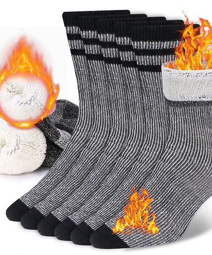 3 Pairs Unisex Merino Wool Blend Thermal Crew Socks – Thick Winter Work and Hiking Socks