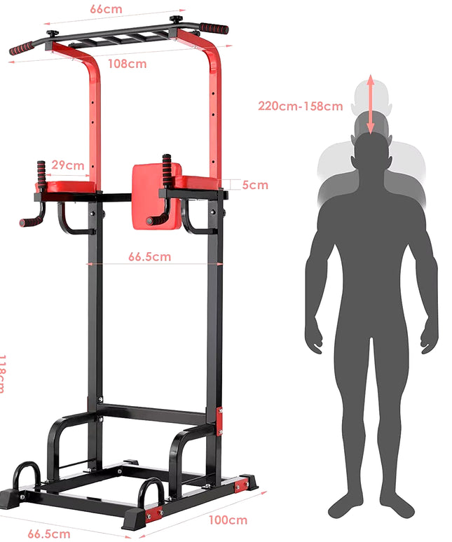 Adjustable Power Tower Pull Up Station with Dip Bars, 200kg Capacity, Home Gym