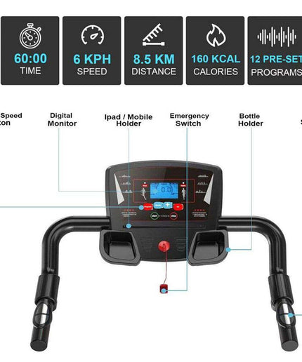 Running Treadmill Foldable Home Walking Electric Machine 9% Incline Gym Office