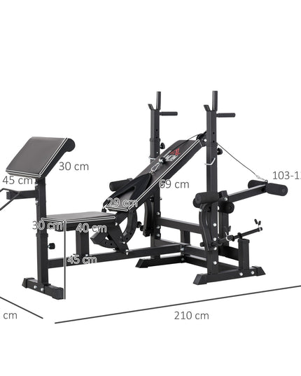 Weight Bench, 6 in 1 Adjustable Bench Press W/ Leg Extension, Barbell Rack