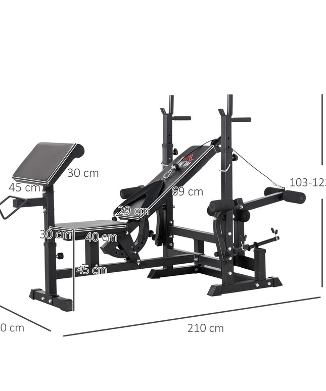 Weight Bench, 6 in 1 Adjustable Bench Press W/ Leg Extension, Barbell Rack