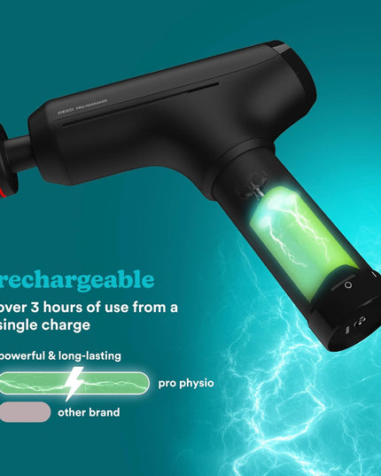 Homedics Pro Power Physiotherapy Massage Gun – Deep Tissue Percussion Massager with Heated Head, 6 Attachments, Cordless & Rechargeable