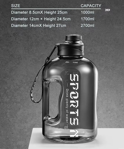 1.7L/2.7L Large-Capacity Sports Water Bottle with Straw & Carry Strap