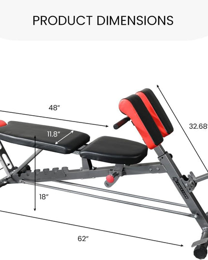 Finer Form Multi-Functional FID Weight Bench for Full All-In-One Body Workout – Hyper Back Extension, Roman Chair, Adjustable Ab Sit up Bench, Incline Decline Bench, Flat Bench