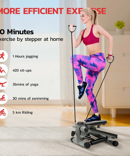 Mini Step Stepper Stair Exerciser Machine W/ Resistance Band LCD Display Fitness