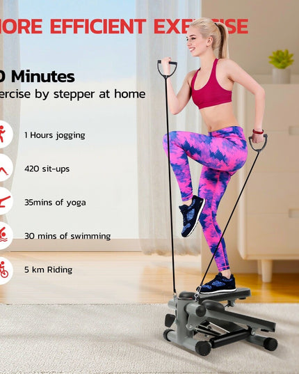 Mini Step Stepper Stair Exerciser Machine W/ Resistance Band LCD Display Fitness