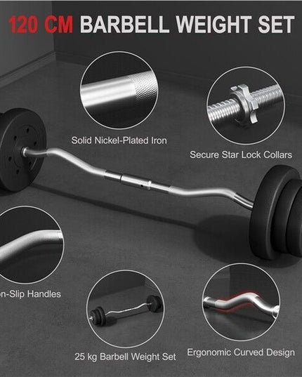 Adjustable EZ Curl Bar Weight Set with Plates and Star Lock Collars, 120cm, Black