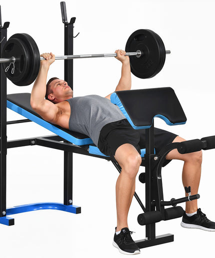 Adjustable Weight Bench Press Station with Barbell Rack, Steel Frame, 200kg Capacity