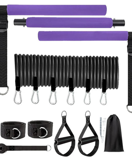 Multifunctional Pilates Bar Combination Fitness Bar Yoga Chest Expansion Tension Rope Back Trainer Elastic Rope Stretching Belt