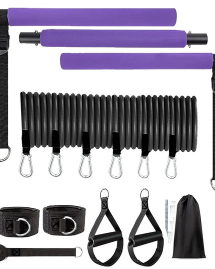 Multifunctional Pilates Bar Combination Fitness Bar Yoga Chest Expansion Tension Rope Back Trainer Elastic Rope Stretching Belt