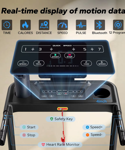 MERACH Foldable Treadmill T12 Incline 0.8-12Km/H Walking Pad save Space LED Display APP Heart Rate Monitoring 16.5" Wider Belt