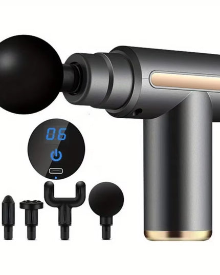 Portable Fascial Massage Gun Electric Percussion Pistol Massager Body Relaxation with LED Touch Screen 4Replaceable Massage Head