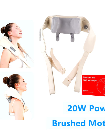 Foreverlily 26W Brushless Motor Neck and Shoulder Massager Wireless Shoulder and Back Kneading Massage Shawl Neck Masajeador