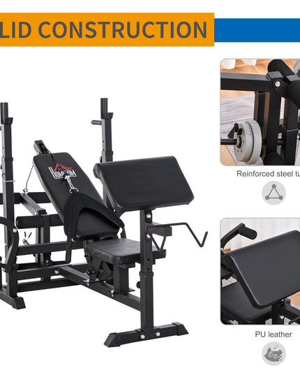 Weight Bench, 6 in 1 Adjustable Bench Press W/ Leg Extension, Barbell Rack