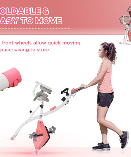 HOMCOM 2-In-1 Folding Exercise Bike with 8-Level Magnetic Resistance Pink