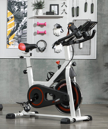 8Kg Flywheel Exercise Bike Adjustable Fitness Cycle Trainer, White