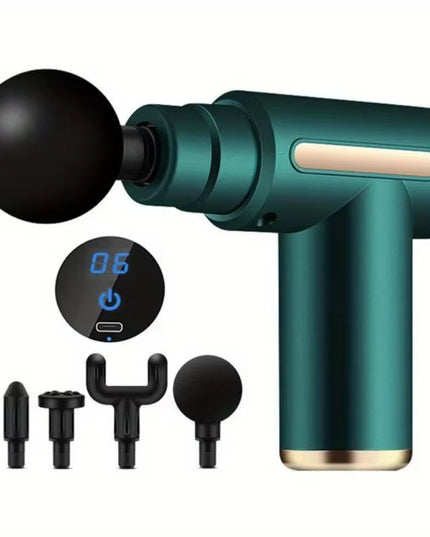 Portable Fascial Massage Gun Electric Percussion Pistol Massager Body Relaxation with LED Touch Screen 4Replaceable Massage Head