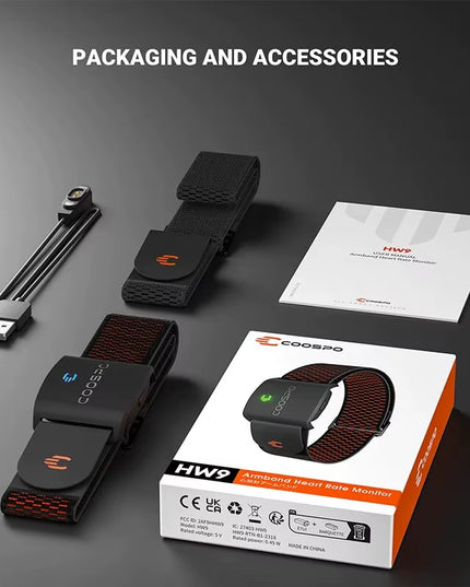 COOSPO HW9 Armband Heart Rate Monitor with HR Zones/Calories HRM Sensor for Fitness Cycling BLE5.0 ANT+ for Peloton,Zwift,Wahoo