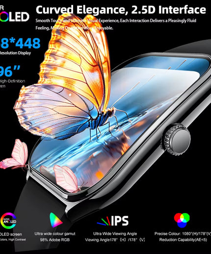 Ultra Thin 1.96" AMOLED Smartwatch for Men & Women – BT Call & Always-On Display