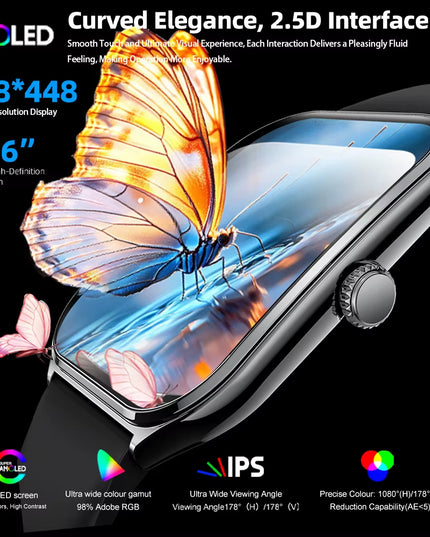 Ultra Thin 1.96" AMOLED Smartwatch for Men & Women – BT Call & Always-On Display