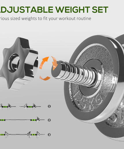 20Kg Adjustable Weights Dumbbells Set, 2-In-1 Dumbbells and Barbell
