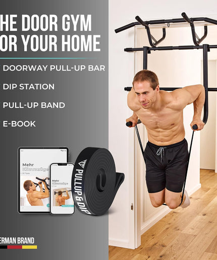 PULLUP & DIP 2-in-1 Door-Frame Pull-Up Bar and Adjustable Dip Station – No Drilling, Up to 110kg