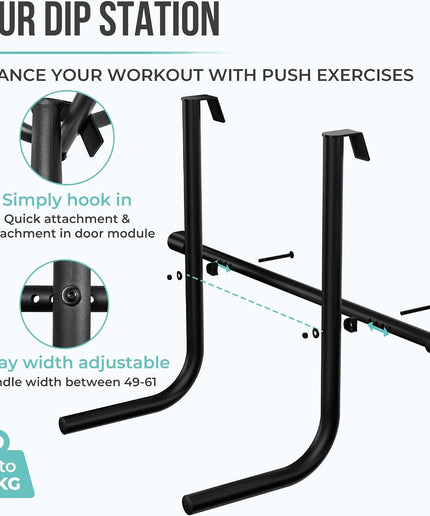 PULLUP & DIP 2-in-1 Door-Frame Pull-Up Bar and Adjustable Dip Station – No Drilling, Up to 110kg