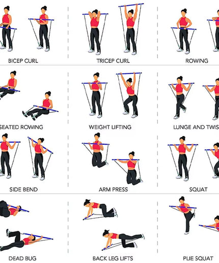 Multifunctional Pilates Bar Combination Fitness Bar Yoga Chest Expansion Tension Rope Back Trainer Elastic Rope Stretching Belt