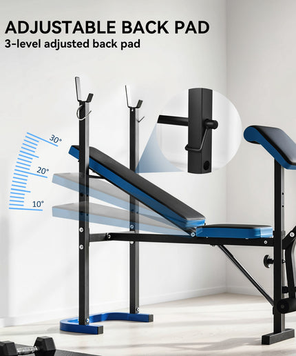 Adjustable Weight Bench Press Station with Barbell Rack, Steel Frame, 200kg Capacity