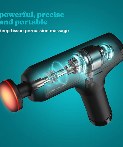 Homedics Pro Power Physiotherapy Massage Gun – Deep Tissue Percussion Massager with Heated Head, 6 Attachments, Cordless & Rechargeable